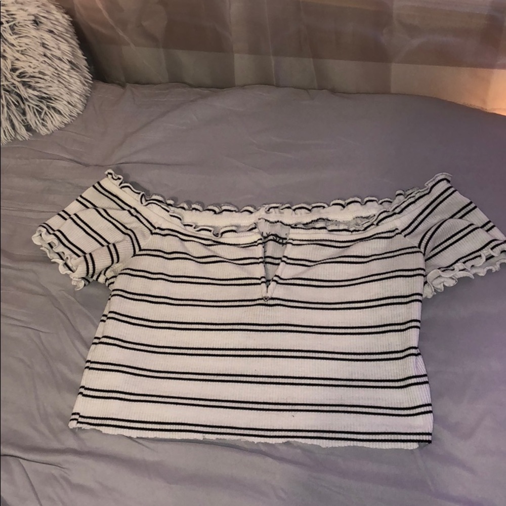A Black and white striped Crop Top